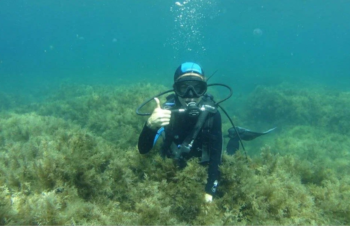 Diving near the yacht